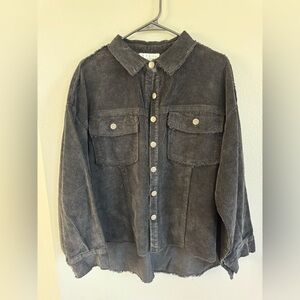 Black Corduroy Button-Up Shacket
